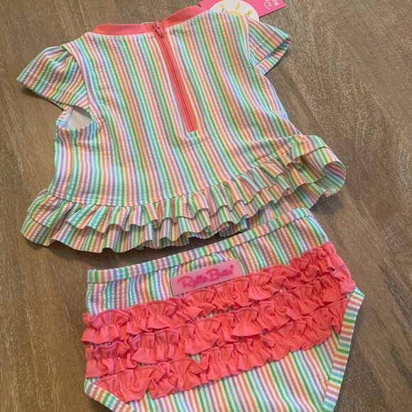 Ruffle Butts 12-18 Months Two Piece Girls Swim Rainbow Seersucker - Picture 3 of 5